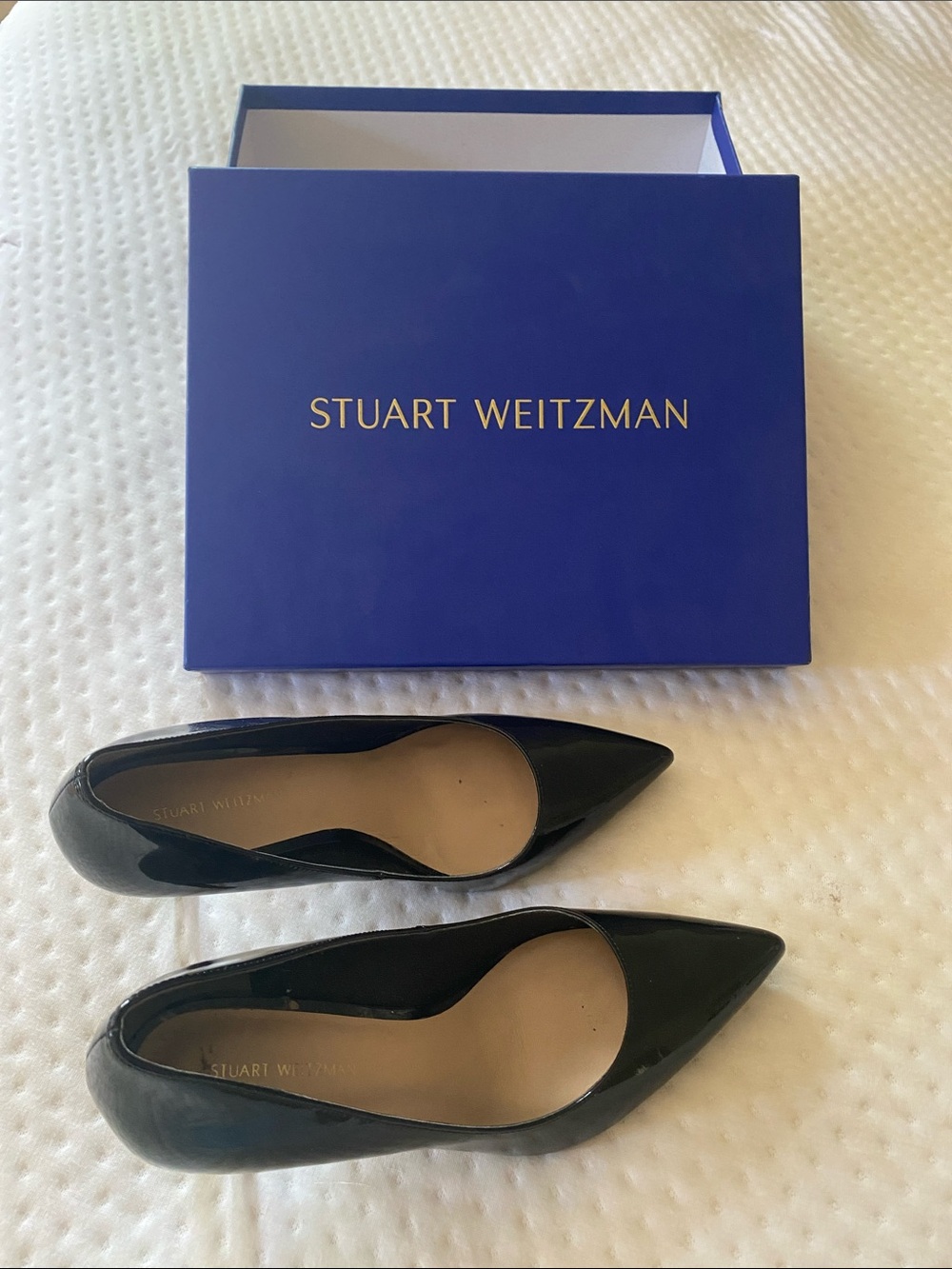 Stuart Weitzman Black Patent Pointed-Toe Pumps